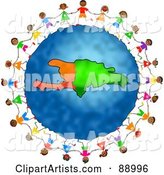 Stick Children Holding Hands Around a Haiti Globe