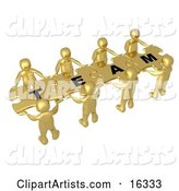Team of 8 Gold People Holding up Connected Pieces to a Colorful Puzzle That Spells out "Team," Symbolizing Excellent Teamwork, Success and Link Exchanging