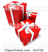 Three Red Gift Boxes with White Ribbons and Bows