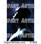 Transparent Man Becoming One with the Universe Against a Starry Night Sky, Symbolizing Meditation, Self and Knowledge
