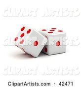 Two Red and White Dice Resting Against Each Other