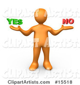 Uncertain Orange Person Shrugging and Weiging out the Options of Yes or No