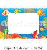 Underwater Stationery Border of a Seahorse, Turtle and Tropical at a Coral Reef