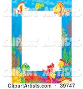 Underwater Stationery Border of Tropical Fish, Turtles and Seahorses Socializing