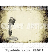 Vintage Microphone over a Grunge Background Bordered by Music Notes