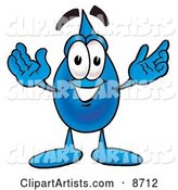 Water Drop Mascot Cartoon Character with Welcoming Open Arms