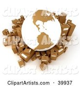White and Brown Globe Surrounded by Cardboard Parcels