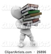 White Character Carrying a Heavy Stack of School or Library Books