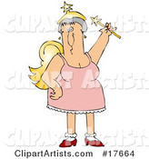 White Fairy Godmother Holding a Magic Wand and Wearing Gold Wings and a Pink Dress