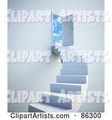 White Staircase Leading to Clouds Beyond an Open Door