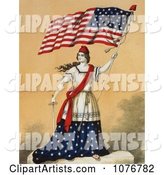 Woman, Portrayed As Lady Liberty, Holding a Sword and American Flag
