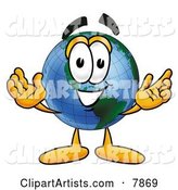 World Earth Globe Mascot Cartoon Character with Welcoming Open Arms