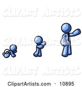 A Blue Person in His Growth Stages of Life, As a Baby, Child and Adult