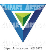 Abstract Blue Triangle or Pyramid Icon with a Green Center