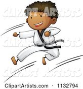 African American Black Belt Karate Boy Kicking