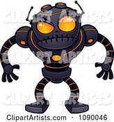 Angry Black Robot with Orange Eyes