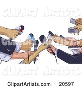 Anxious Hands of News Reporters Holding out Microphones and Recorders While Interviewing Someone About an Event
