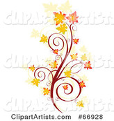 Autumn Floral Scroll with Orange Fall Leaves