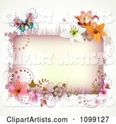 Background of a Pink Floral Rectangle and Butterfly