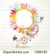 Background of Butterflies with Colorful Flower Petals and a Frame