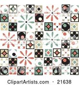 Background of Colorful Retro Patchwork with Flowers, Diamonds and Circle Patterns
