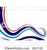 Background of Flowing Red and Blue Waves over White