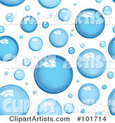 Background Pattern of Shiny Blue Bubbles on White