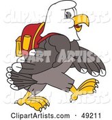 Bald Eagle Character Walking and Wearing a Backpack
