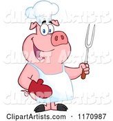 Bbq Chef Pig Holding a Fork