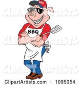 Bbq Pig Chef Wearing an Apron Shades and Holding a Spatula