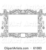 Beautiful Black and White Floral Scroll Frame Around a Blank Text Box