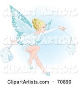 Beautiful Blond Fairy with Blue Wings, Making a Magical Tooth