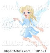 Beautiful Blond Tooth Fairy in Blue, with a Tooth Wand
