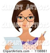 Beautiful Brunette Secretary Woman Wearing Glasses and Taking Notes