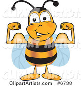 Bee Mascot Cartoon Character Flexing His Arm Muscles