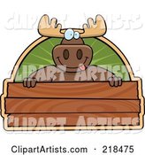 Big Moose Smiling over a Wooden Sign