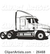 Big Rig Truck Without the Cargo Carrier, Black and White