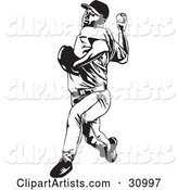 Black and White Baseball Player Pitching a Ball