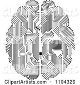 Black and White Circuit Brain with a Computer Chip