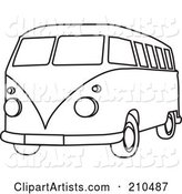 Black and White Coloring Page Outline of a Hippie Bus Van