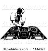 Black and White Disk Jocky Deejay Man Mixing Records