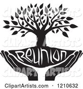 Black and White Family Reunion Tree and Uplifted Hands