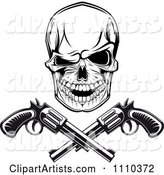 Black and White Gangster Skull with Crossed Pistols