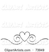 Black and White Heart and Scroll Design Border on a White Background