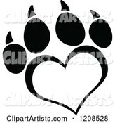 Black and White Heart Shaped Love Paw Print