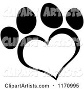 Black and White Heart Shaped Paw Print