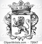 Black and White Lion Shield with Leaves and a Crown