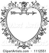 Black and White Ornate Vintage Floral Heart and Arrow Frame