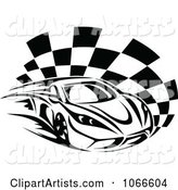 Black and White Race Car and Checkered Flag 1