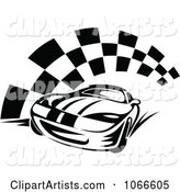 Black and White Race Car and Checkered Flag 2